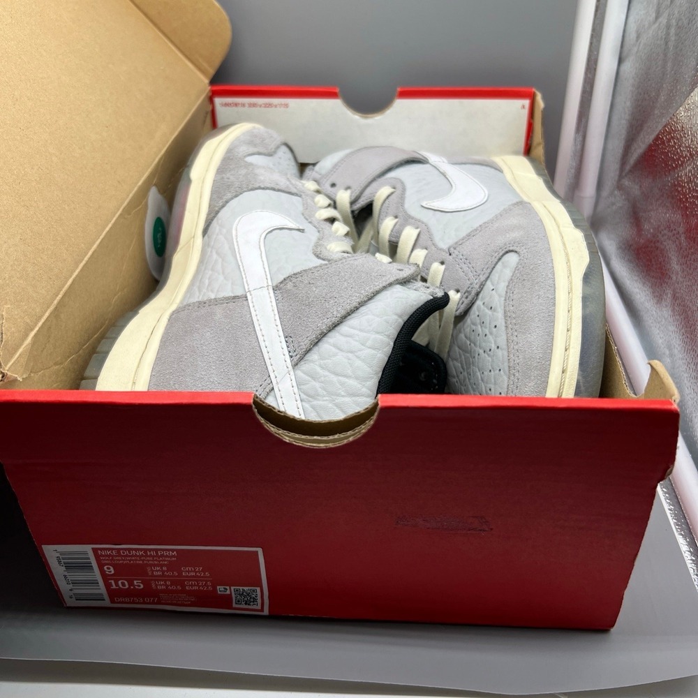 Nike Dunk High Retro Wolf Grey-Light Smoke Grey-White Sz 9 men's. 10.5 women's - Picture 12 of 12
